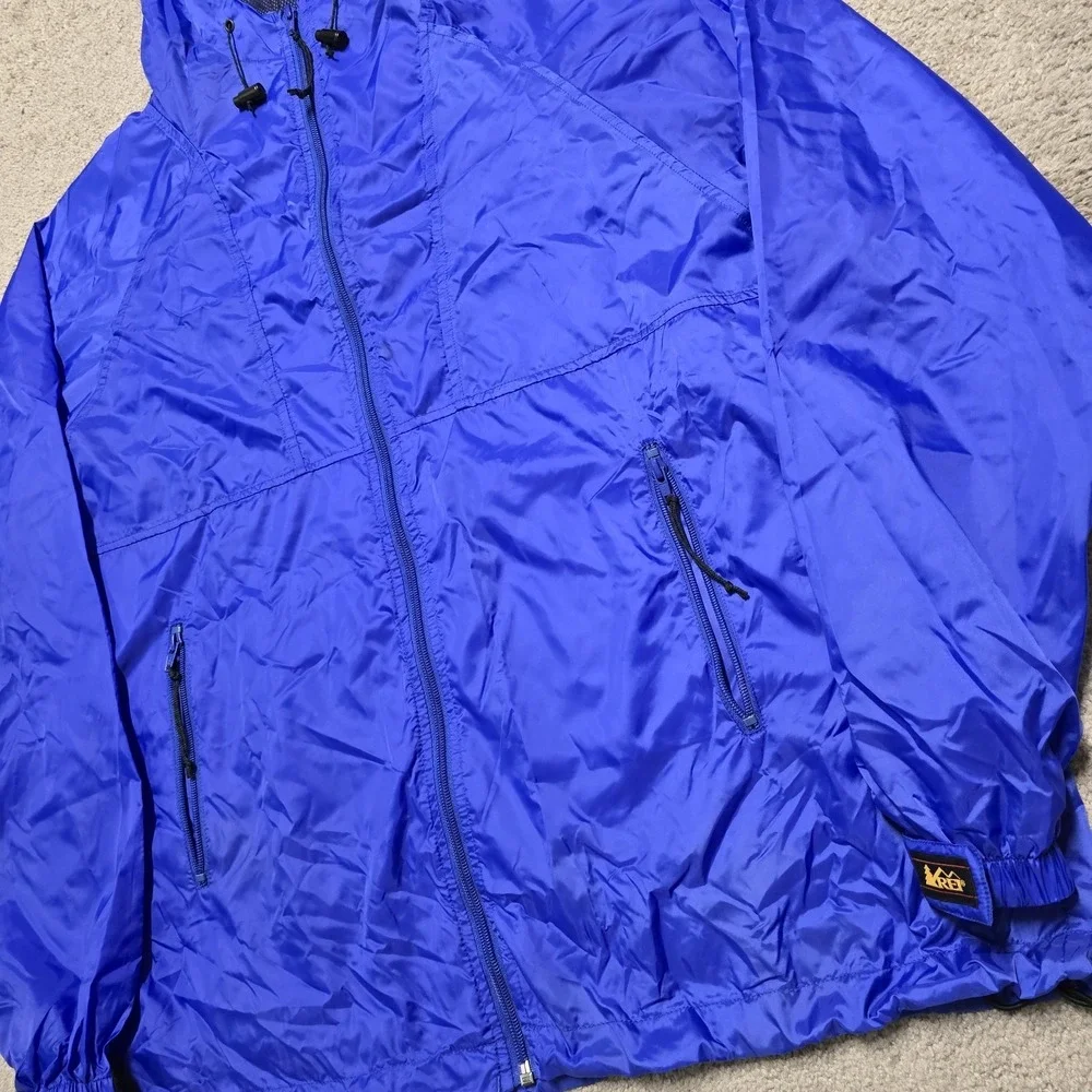 Vintage 90s REI Blue Nylon Windbreaker‎ Jacket Mens XL Hooded Full Zip Outdoor